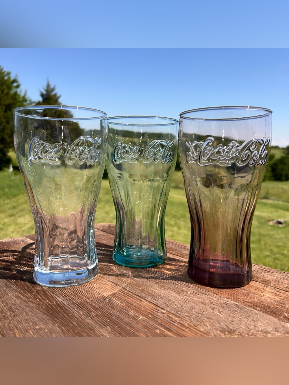 3 Vintage Collectible Coke Coca Cola Assorted Colored Drinking Glass Tumbler